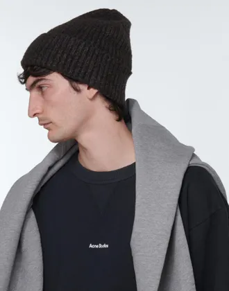 Acne Studios Mens Korval Wool Blend Beanie Black Accessories > Beanies & Hats