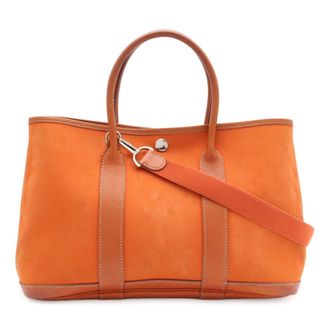 Herm&egrave;s Orange Toile Officier Handbag Shoulder Bag Tote Bag (Pre-Owned)