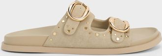 Charles & Keith Studded Buckled Double-Strap Slides