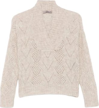 D.exterior V-hals Gebreid - Dames - V-hals truien - Beige - S - Truien & Vesten