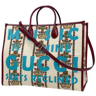 Gucci Beige Multi-Color Red Color Canvas Leather Handbag Shoulder Bag Tote Bag (Pre-Owned)