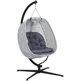 OUTSUNNY Hanging Egg Chair Outdoor Indoor Swing Chair - Folding Basket - Sand - Grey | TJ Hughes
