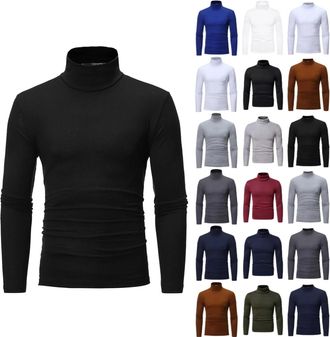Generic Mens Jumpers Turtle Neck Ribbed Knitted Wool Fleece Jumper V Neck Long Sleeved Polo Vest Causal Slim Fit Cable Knit Winter Sweater Plain Golf Work Pul