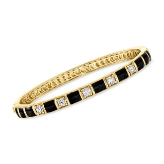 Ross-Simons Lab-Grown Diamond and Black Enamel Bangle Bracelet in 18kt Gold Over Sterling