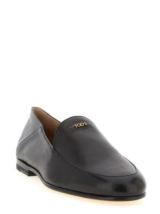 Tod's Womens Black Lamb Leather Slip-On Loafers