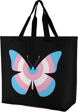 Generic Bigender Flag Butterfly Reusable Shopping Bags Large Capacity Grocery Bag Heavy Duty Tote for Women 40x40x16cm