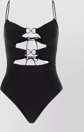 Nensi Dojaka polyester swimsuit with high-leg cut and metal ring embellishments