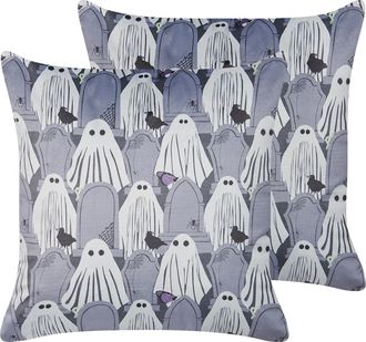 Beliani Conjunto De 2 Cojines De Terciopelo Gris Blanco 45 X 45 Cm Fantasma Fanate