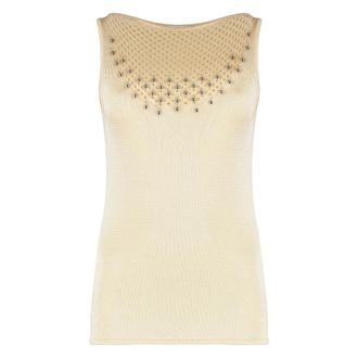 Paco Rabanne Sleeveless Tops, female, Beige, XS, Knitted Top