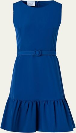 Akris Sleeveless Belted Ruffle Knee-Length Dress