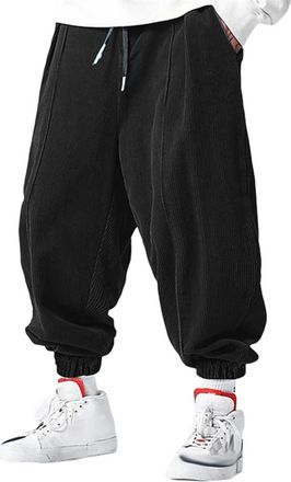 Generic Mens Corduroy Sweatpants Athletic Joggers Drawstring Waist Pants Casual Running Gym Sports Pant Black
