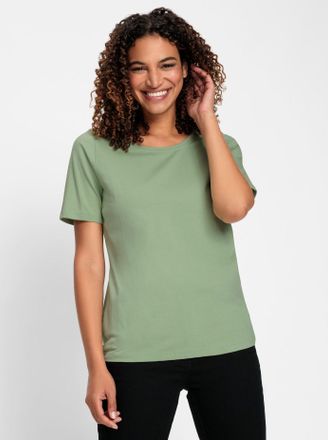 Casual Looks Kurzarmshirt CASUAL LOOKS Kurzarm-Shirt, Damen, Gr. 36, gr&uuml;n (eucalyptus), 95% Baumwolle, 5% Elasthan, unifarben, Rundhals, Shirts Kurzarmshirt