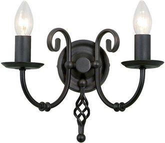Loops Twin Wall Light Sconce Artisan Knot Twist Detail Black LED E14 60W Bulb