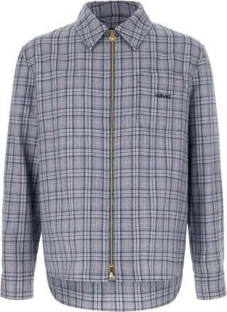 Versace Light Jackets, male, Multicolor, Size: M Zip-Up Checked Shirt