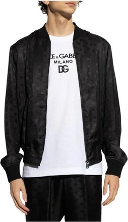 Dolce & Gabbana Jassen, Heren, Zwart, L, Bomberjack met logo-print