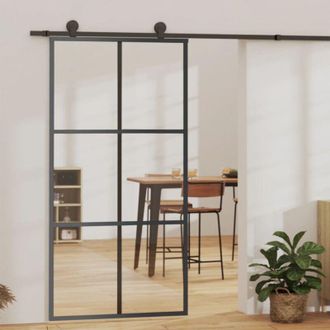 vidaXL Vidaxl - Puerta Corredera Esg Vidrio Y Aluminio Negra 102x205 Cm