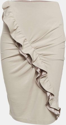 Emporio Armani Beige Jersey Ruffle Detail Pencil Skirt