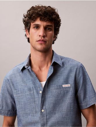 Calvin Klein Jeans Calvin Klein Mens Chambray Classic Button-Down Shirt - Bright Blue - 2XL