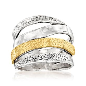 Ross-Simons Two-Tone Sterling Silver Textured and Polished Multi-Row Ring