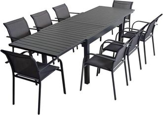 Sweeek 8-seater extendable aluminium garden table, Elora + Amara, Anthracite, 270x90x75 cm