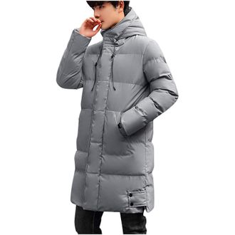 Generic Mens Long Winter Coat Zipped Hooded Puffer Jacket Ankle Length Padded down Coat with Hood Long Sleeve Parka Coats Thermal Windbreak Overcoat Full Zip 