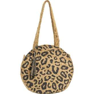 Magid Womens Straw Jute Circle Tote Bag In Leopard Print