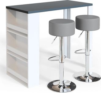 Vicco Tavolo bar con sgabelli, Bianco/Grigio, 57 x 117 cm con 2 sgabelli da bar Vicco