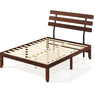 Costway King Size Bed Frame Solid Wood Platform Bed w/Retro Headboard-Walnut