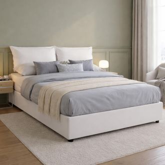 Talamo Italia Dmora - Cama Matrimonial Dgirau, Cama Contenedor Con Tapizado En Ecopiel, 100% Made In Italy, Apertura Frontal, Adecuado Para Colch&oacute;n Cm 140x200, Blan