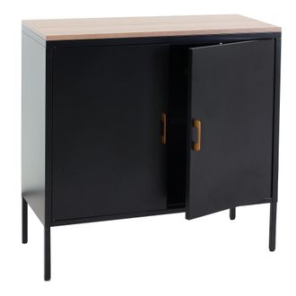 Hhg Nunca Usado] C&oacute;moda Hhg 926, Mueble Aparador Aparador, 2 Puertas Metal 90x90x40cm, Revestido De Melamina, Negro