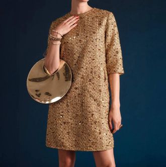 Frances Valentine Mod Dress In Sequin Gold