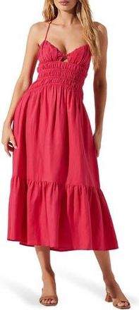 ASTR the Label Eleni Tiered Linen & Cotton Midi Dress in Fuchsia at Nordstrom Rack, Size X-Large