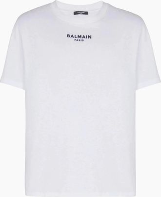 Balmain Mens Balmain Paris Small Embroidered Logo T-Shirt in White - Size: 40