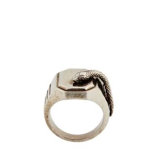 Roberto Cavalli Mens Snake Signet Antique Silver-tone Ring, Size 16