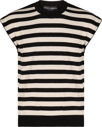 Dolce & Gabbana Mens Sleeveless Kimono-style Striped Sweater - Black Cotton - Size EU 48 (Mens)