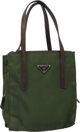 Prada Vintage Handbag Tessuto Khaki Nylon Handbag (Pre-Owned)
