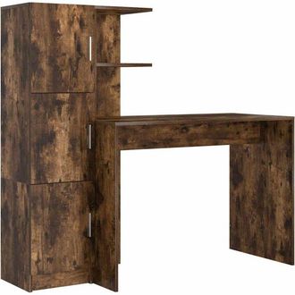 vidaXL Escritorio Con Almacenamiento Con Estante 2 Pcs Roble Ahumado Vidaxl