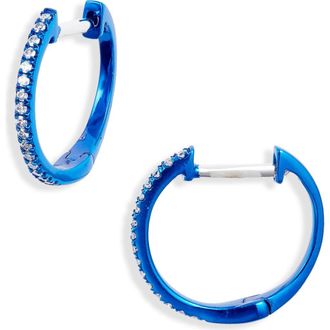 Meira T Blue Rhodium Diamond Hoop Earrings at Nordstrom