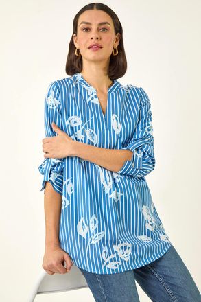 Roman Floral Stripe Pleated Top