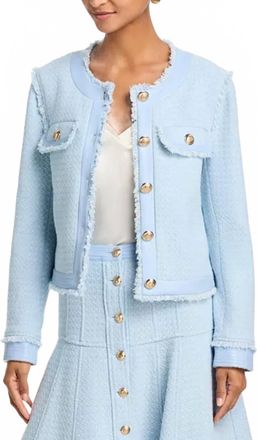 Cinq &agrave; Sept Birdseye Tweed Deva Jacket In Bluebell Mist/white