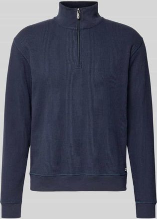 HUGO BOSS Regular Fit Troyer aus Baumwoll-Mix Modell STRUCTURE in Dunkelblau, Größe XXL