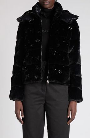 Moncler Andronne Embellished Faux Fur Down Jacket in Black at Nordstrom, Size 0