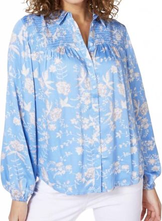 Esqualo Sassa Smock Flower Blouse In Blue, White And Gray