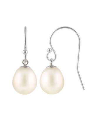 Splendid Pearls Rhodium Plated Silver 7-8Mm Pearl Drop Earrings