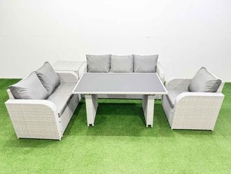 Fimous Rattan Outdoor Sofa Set with Side Table Light Grey 6 Seater