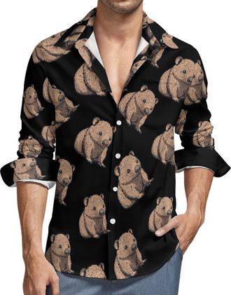 Generic Wombat Mens Shirts Long Sleeve Hawaiian Shirt Button Down Summer Tops 3XL