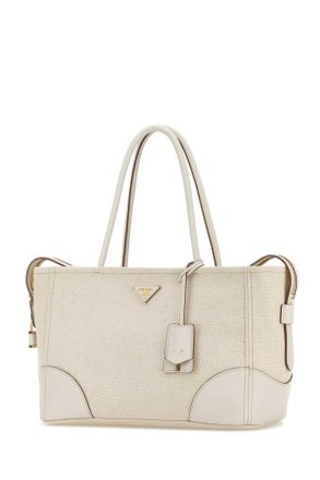 Prada Womens White Canvas Large Shopping Bag Naturale+talco Borse A Mano