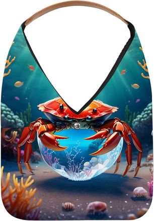 Generic Crab Crystal Ball Reusable Lightweight Grocery Bags - Foldable Into Compact Pouch, Washable & Sturdy, Multipurpose for Shopping and Travel
