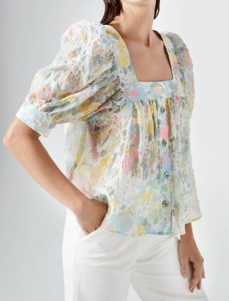 Smythe Button Front Square Neck Blouse In Pastel Floral