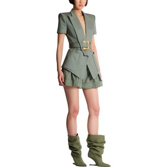 Balmain Belted gabardine Anthem jacket in Green at Nordstrom, Size 34 Eu